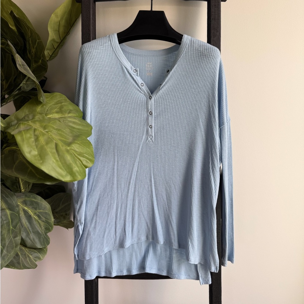 Light Blue Women's Henley Top
